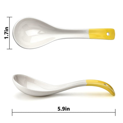 Ceramic Dessert Spoons Set of 4 Long Handle Cereal Spoon Korean Porcelain Spoons for Dessert Oat Cereal Rice Soup (Model 1#)