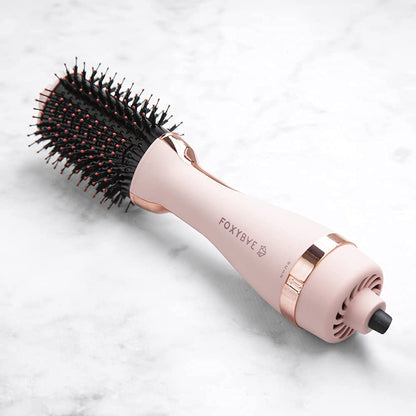 FoxyBae All-in-One Hair Styler - Ceramic Oval Barrel Blow Dryer Brush (75mm) for Drying, Curling, Volumizing & Straightening Hair [Party Pink]