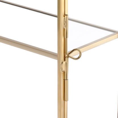 JUXYES 4 Tiers Tabletop Brass Glass Rock Display Case with Latch Door, Modern Clear Rocks Display Case Box with Mirror Bottom, Gold Dust Proof Case for Collectible, Mineral Crystal, Stones