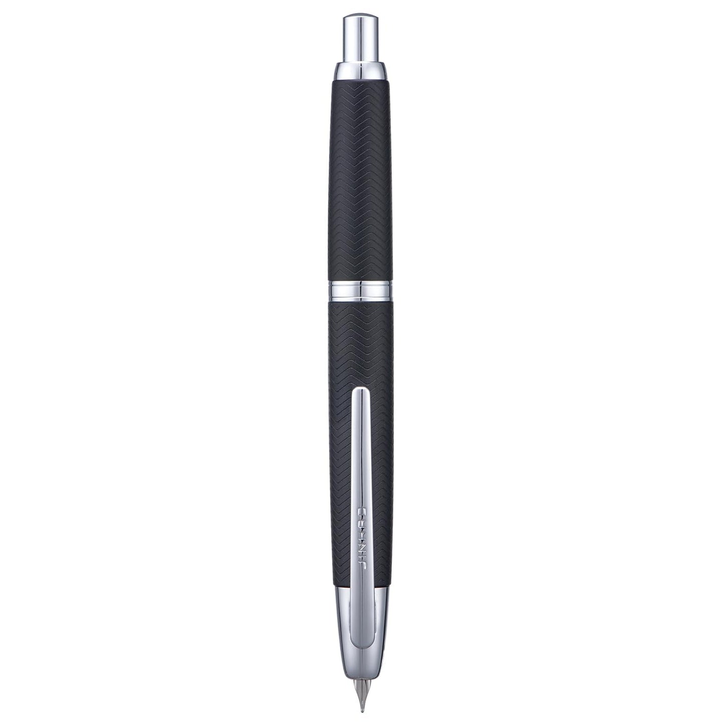 Jinhao 10 Press Fountain Pen with Box, Wavy Matt Black Chromium Retractable Extra Fine Nib with Ink Converter Set (Silver Clip)