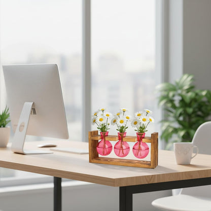 XXXFLOWER Glass Plant Terrarium Propagation Station, Gifts for Mom Plant Lovers Wife Daughter, 3 Bulb Glass Vase Plant Terrarium Tabletop for Hydroponics Home Office Indoor Decor (Pink)