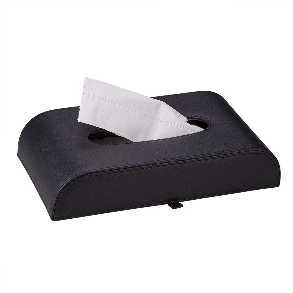 AuMoHall Black Tissue Box Cover PU Leather Rectangular Tissue Holder for Home Car Office Decor (NO Paper Towel)
