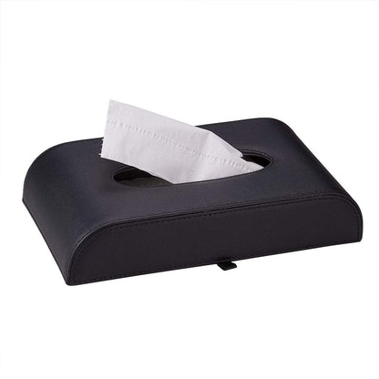 AuMoHall Black Tissue Box Cover PU Leather Rectangular Tissue Holder for Home Car Office Decor (NO Paper Towel)
