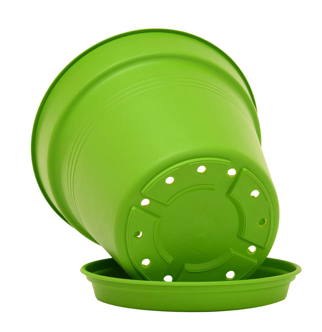 Mintra Garden Pots, 4 Pack Bulk Plastic Plant Pots with Drainage Tray, Round Indoor & Outdoor Decorative Planters with Drain Holes for Flowers, Herbs & Plants, 19cm Diameter – Light Green, 7.5 in