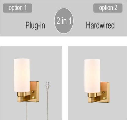 DEYNITE Modern Plug in & Hardwired Wall Sconce Brass Bathroom Vanity Light