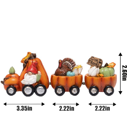Hodao Thanksgiving Decor Indoor, Fall Resin Pumpkin Train Figurine with Gnome & Turkey, Cute Autumn Harvest Tabletop Decoration for Home, Perfect Fall Gift for Family Friends
