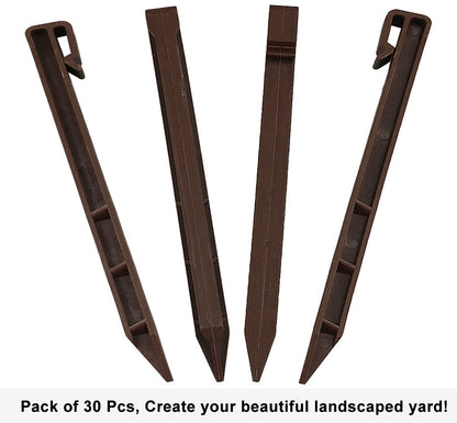 30 PCS Brown Landscape Edging Garden Stakes, 10 Inch Landscaping Anchoring Spikes Heavy Duty Plastic Garden Netting Ground Stakes Brown for Edging & Terrace Board