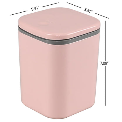Yesdate Mini Desk Trash Can Press Type Lid, 2 L/0.5 Gallon Tiny Countertop Waste Basket, Plastic Covered Garbage Bin for Desk Top, Pink