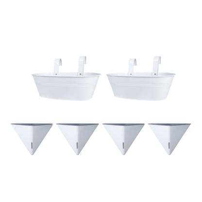 LaLaGreen Bundle- 2 Pack, 15 Inch White Metal Pot + 4 Pack, 12 Inch Geometric Self Watering Pot Modern Flower Vase Vessel Home Vertical Wall Mount Garden Window Rail Box Herb Plant Bucket Garden Decor