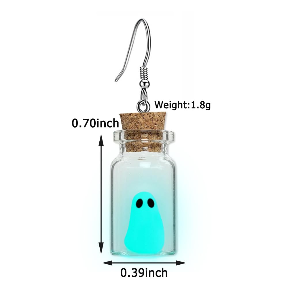 Ghost Earrings(Blue), The Adopt A Ghost In A Bottle Earring, Halloween Tiny Glow-In-The-Dark Spooky Charm Pendant Earrings Christmas Jewelry Gifts for Women