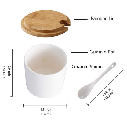 smarex Ceramic Condiment Jar Seasoning Container with Lids,white Salt Sugar Pepper Spice Container Bowls Pot with Spoon, Porcelain Pot,Set of 3, 8 Oz, for Home Kitchen Coffee Bar