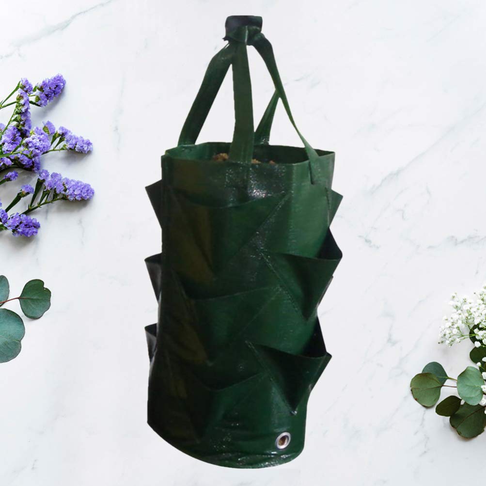 Hemoton 3 Gallons Planting Grow Bag, Hanging Strawberry Bags, Plastic Strawberry Planter Bags, Perfect for Growing Strawberry,Tomato,Pepper,Cucumber,Herbs,Lettuce,Greens,Flowers and More! (Green)