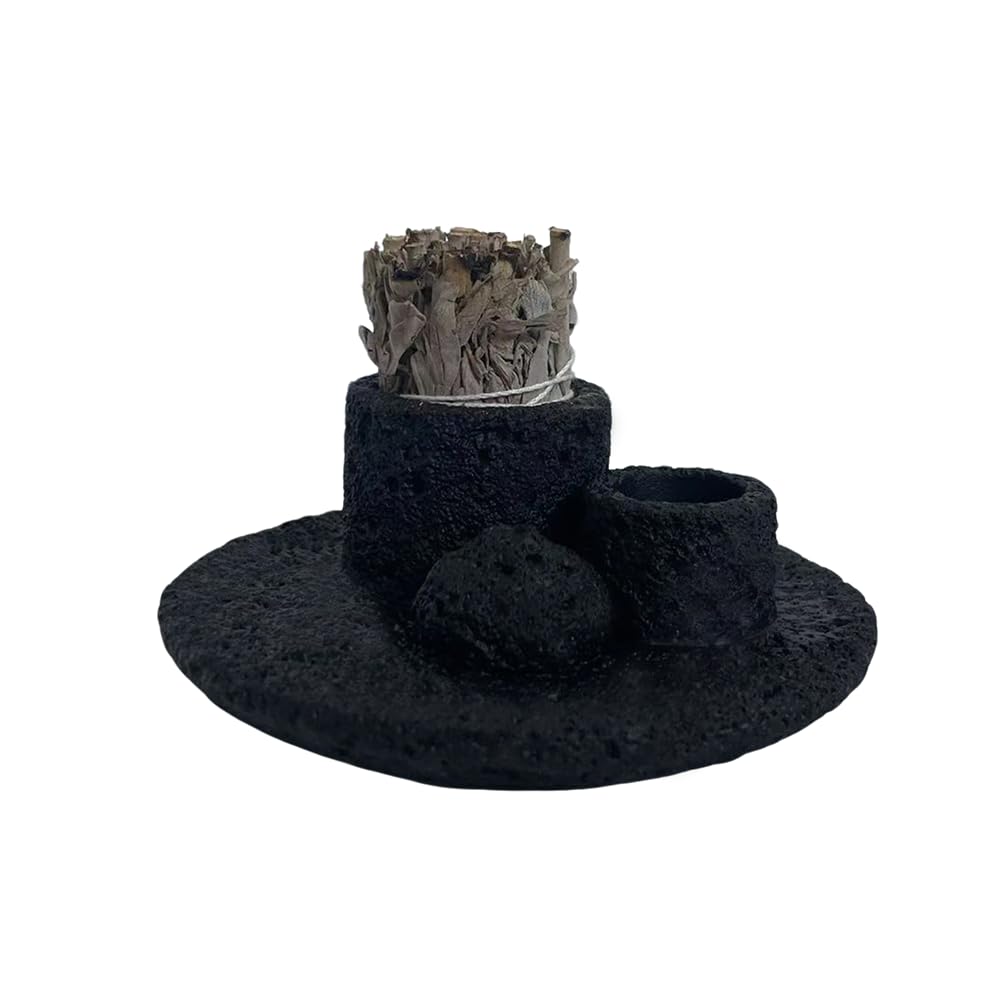 4 in 1 Cement Holder for Incense Sticks/Palo Santo/Sage Sticks/Candle (Black)