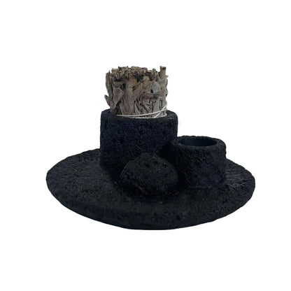 4 in 1 Cement Holder for Incense Sticks/Palo Santo/Sage Sticks/Candle (Black)