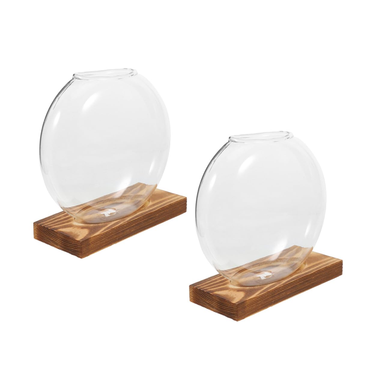 UPKOCH 2pcs Hydroponic Glass Vase with Wooden Stand, Desktop Planter for Indoor Water Plants and Plant Propagation, Contemporary Glass Flower Pot for Home and Office Decor