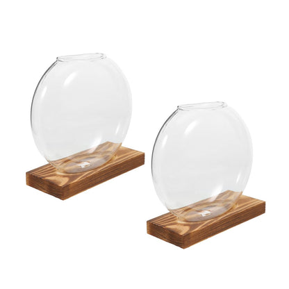 UPKOCH 2pcs Hydroponic Glass Vase with Wooden Stand, Desktop Planter for Indoor Water Plants and Plant Propagation, Contemporary Glass Flower Pot for Home and Office Decor