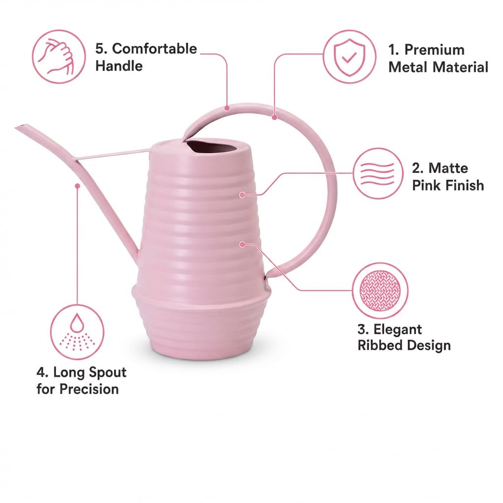 HORTICAN Small Watering Can, Matte Pink (Almost Mauve), 34oz., Metal Watering Can with Long Spout, Nice Indoor Water Can, Plant Water Can for Indoor Plants