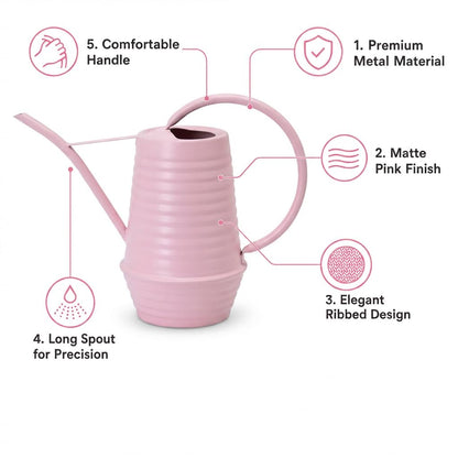 HORTICAN Small Watering Can, Matte Pink (Almost Mauve), 34oz., Metal Watering Can with Long Spout, Nice Indoor Water Can, Plant Water Can for Indoor Plants