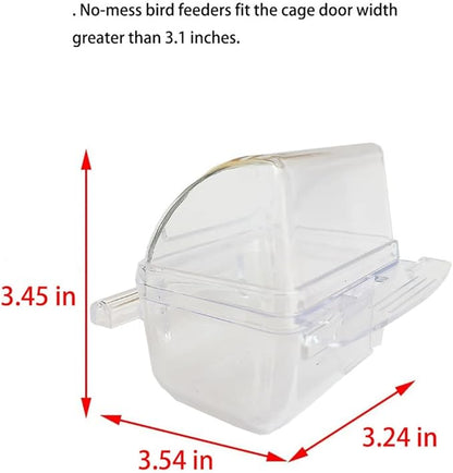 2 Pack Bird Feeders for Cage No Mess Parakeet Food Bowl with Cover Clear Hanging Parrot Water Dispenser Perch Cup Waterer Bird Dishes Seed Cage Cups Slot Replacement Feeder Bowls