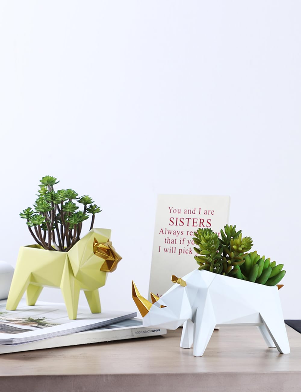HAUCOZE Lion Statue Planter Succulent Pot Modern Animal Sculpture Home Decor Gift for Living Room Office 6.1 Inch