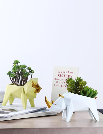 HAUCOZE Lion Statue Planter Succulent Pot Modern Animal Sculpture Home Decor Gift for Living Room Office 6.1 Inch