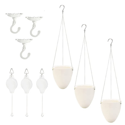 Sungmor Heavy Duty Ceiling Hooks for Hanging Planters, 3pcs Set Indoor Outdoor Plant Pulleys Adjustable Plant Hangers, Plant Hooks for Hanging Basket Flower Pot Bird Feeder