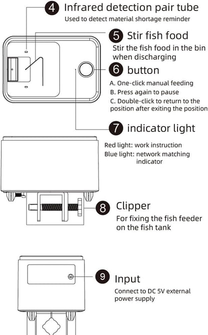 Weytoll Automatic Fish Feeder for Aquarium, WiFi Intelligent Timing Aquarium Goldfish Feeder with 100ML Large Capacity and Mobilephone APP Control Suitable for a Variety of Feed