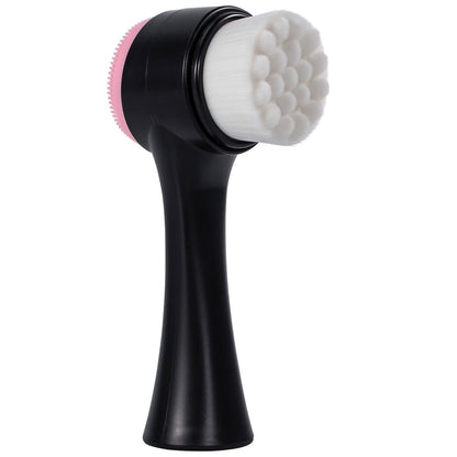 Face Brush 2 in 1, Facial Cleansing Exfoliating Scrubber Brush, Silicone Double Side Manual Face Wash Scrub Brush with Soft Bamboo Charcoal Fiber for Deep Pore Cleansing, Massaging, Skin Care