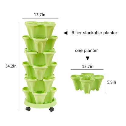 MTICYL Vertical Planter 5 Tiered,Stackable Planters for Strawberry Herb Flower and Vegetable Stacking Garden Tower Gardening Pots with Removable Wheels and Bottom Indoor Outdoor