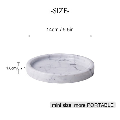 PHINILUX Italian 100% Marble Round Vanity Tray 5.5'', Decorative & Fruit Serving Trays for Bathroom, Kitchen, Nightstand, Jewelry Ring Dish Holder, Table Accents Decor, White
