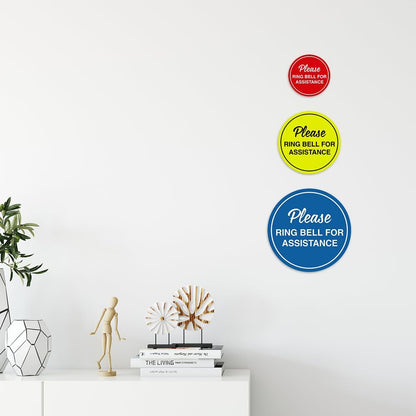 Signs ByLITA Circle Please Ring Bell For Assistance Wall or Door Sign | Easy Installation | Front Desk Reception Sign (Walnut) - Medium (1 Pack)