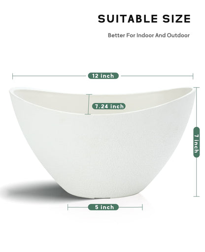 LaDoVita Plant Pots with Drainage Holes, 12 Inch Large Planters for Indoor Plants, Plastic Flower Pots Outdoor, 2 Pack, White