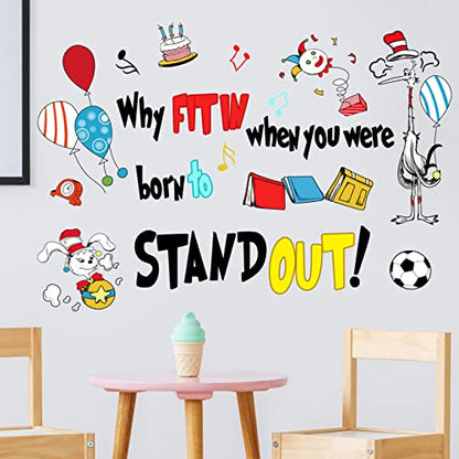 Maydahui Why Fit in When You were Born to Stand Out Wall Decal Dr Seuss Quote Wall Vinyl Sticker (21.2 x 30.6 Inch) Peel Stick Removable Kids Room Art Mural Decor for Baby Bedroom Nursery Classroom
