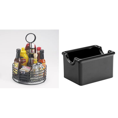 Get 4-31860 Black Round Stainless Steel Condiment Caddy Iron Teflon Coated Table Caddies Collection & Carlisle FoodService Products Sugar Caddy for Kitchens, Plastic, 20 Packets, Black, Small