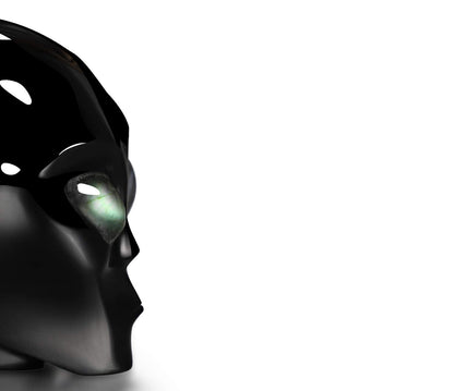 Skullis 3.0" Black Obsidian Star Being Female Alien Crystal Skull Companion with Labradorite Eyes, Hand Carved Gemstone Fine Art Sculpture, Reiki Healing Stone Statue