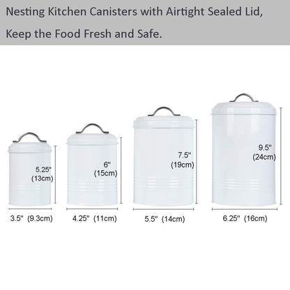 Brightalk Nesting Canisters Sets for the Kitchen, Set of 4 Airtight White Farmhouse Canister Jars with Removable Chalkboard Labels and Marker, for Flour Sugar Coffee Tea Storage