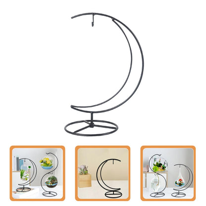 TOBBOMEY Iron Half Moon Plant Stand and Ornament Display Holder, Hanging Terrarium Stand for Home Office Décor, Decorative Pendulum Rack for Glass Pots and Holiday Ornaments