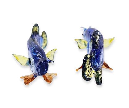 WitnyStore 4" Dark Blue Yellow Arowana Fish Artistic Blown Glass Figurine Premium Hand-Blown Statue Tabletop Decoration Unique Collectible for Adult Collectors Handcrafted Elegant Home Room Decor
