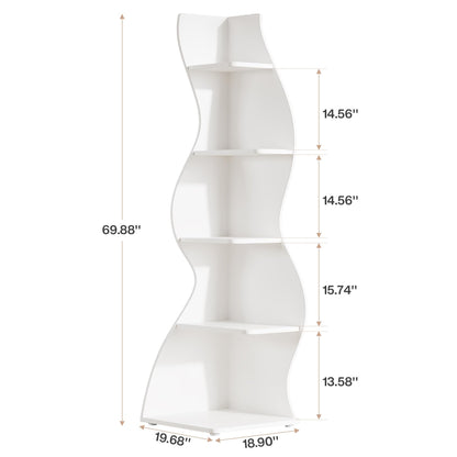 Tribesigns Wavy Corner Shelf, Modern 5-Tier Bookshelf Bookcase with Curvy Shape, Unique Plant Stand Display Rack for Living Room Small Space (White)