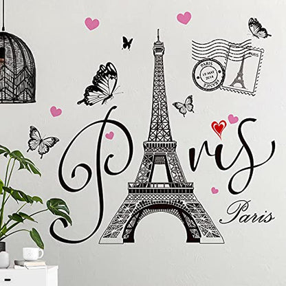 Gueevin 2 Sheets Paris Tower Stickers Eiffel Tower Sticker Decal for Bedroom Living Room Sofa Backdrop TV Wall Romance Decoration