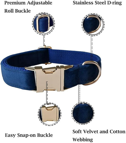 Velvet Dog Collar and Leash Set with Quick Release Metal Buckle | Bright & Stylish Leash and Collar Set, Soft Heavy Duty Pet Collars Adjustable for Samll Medium Large Dogs or Cats