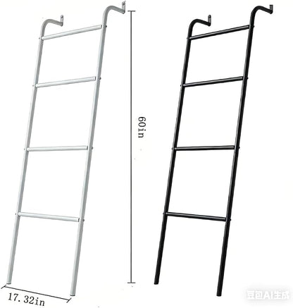 Blanket Ladder, 4 Tier Ladder Shelf 5 FT Decorative Ladder Shelf Stand, Decorative Wall Leaning Farmhouse Quilt Display Holder Dust-proof Metal Towel Rack Holder for Living Room & Bedroom (White)