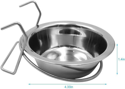 2PCS Bird Feeder Birds Bowls Bird Feeder Dish Cup Stainless Steel Dishes Coop Cups with Wire Hook Stainless Steel Parrot Food Bowl Feeding Coop Cups for Parakeet Lovebird