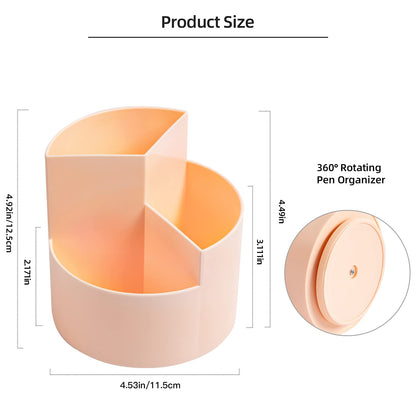 EDENMS Desk Pencil Pen Holder, 3 Slots 360-Degree Spinning Organizers, Desktop Storage Stationery Supplies, Cute Cup Pot for Office, School, Art Supply, Kids - Pink