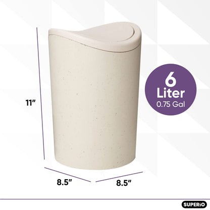 Superio Small Bathroom Trash Can with Lid, Modern White Mini Waste Bin with Swing Lid (1 1/2 Gallon, 6 Liter) Plastic Garbage Can for Kitchen, Bathroom, Bedroom, Office, Under Desk (1, Ecohome)