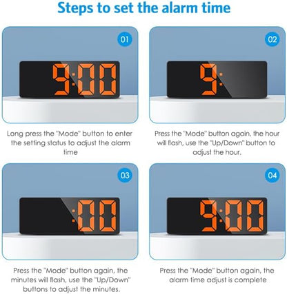 AMIR Digital Alarm Clock, LED Clock for Bedroom, Electronic Desktop Clock with Temperature Display, Adjustable Brightness, Voice Control, 12/24H, 6.3" Large Display for Home, Bedroom, Office