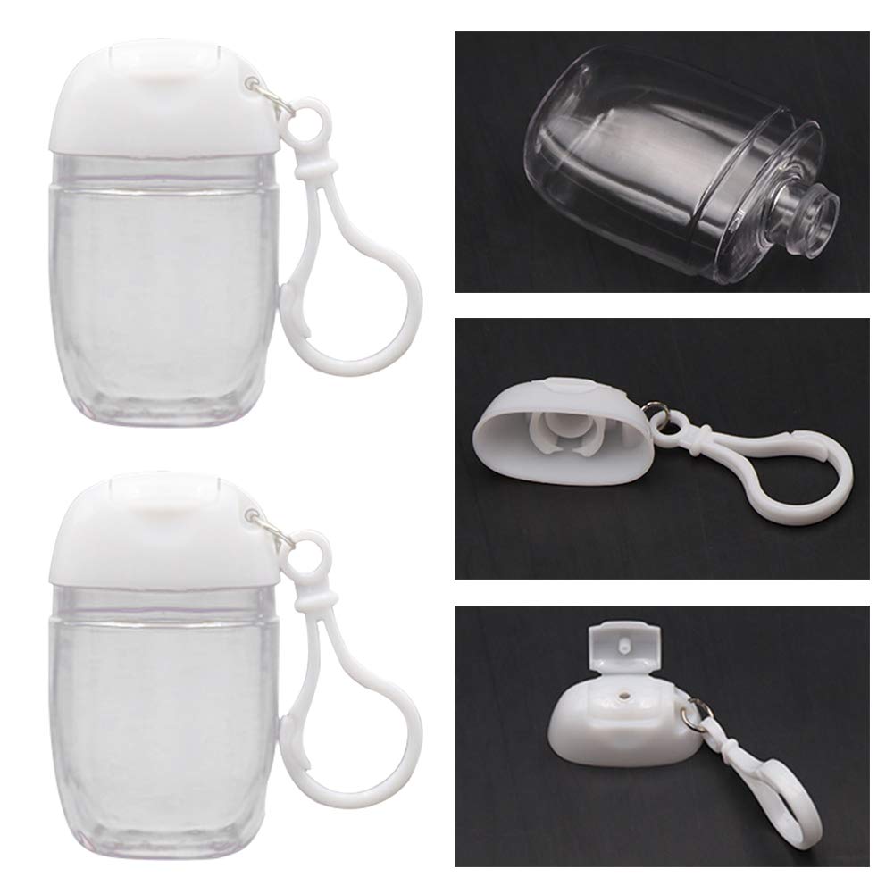 Healthcom 10 Pcs 1Oz 30ml Clear Empty Bottles Hand Sanitizer Travel Holder Hook Keychain Carriers White Flip Cap Reusable Portable Empty Bottle Refillable Cosmetic Container for Liquid Lotions Creams