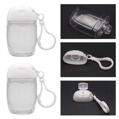Healthcom 10 Pcs 1Oz 30ml Clear Empty Bottles Hand Sanitizer Travel Holder Hook Keychain Carriers White Flip Cap Reusable Portable Empty Bottle Refillable Cosmetic Container for Liquid Lotions Creams