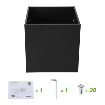 Takywep Large Metal Planter Box, 26" L x 26" W x 26" H, Black Heavy Duty Steel Square Outdoor Patio Garden Planter Box, with Drainage Hole and Removable Insert Shelf for Tall Plants Flowers Trees