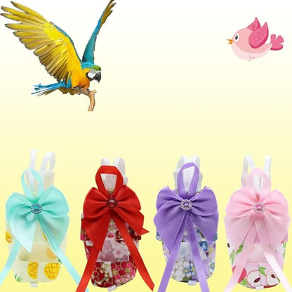 6pcs Bow Bird Diaper Set, Soft Reusable Flight Suit Clothing for Parrots Budgies Cockatiels — Cleaner Indoor Bonding & Training(L)